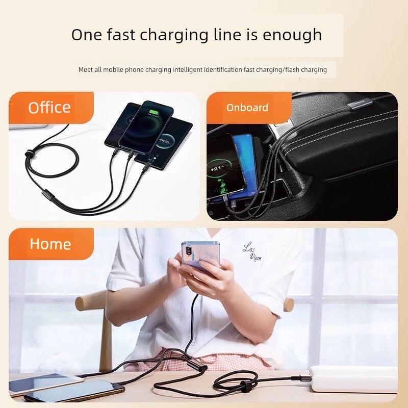 PD One Drag Three Neutral Multi-Head Data Cable – Compatible with Mercedes-Benz and BMW Devices (Micro USB, Type-C, Apple Lightning) - Wearable Upgrades 