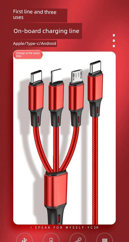 PD One Drag Three Neutral Multi-Head Data Cable – Compatible with Mercedes-Benz and BMW Devices (Micro USB, Type-C, Apple Lightning) - Wearable Upgrades 