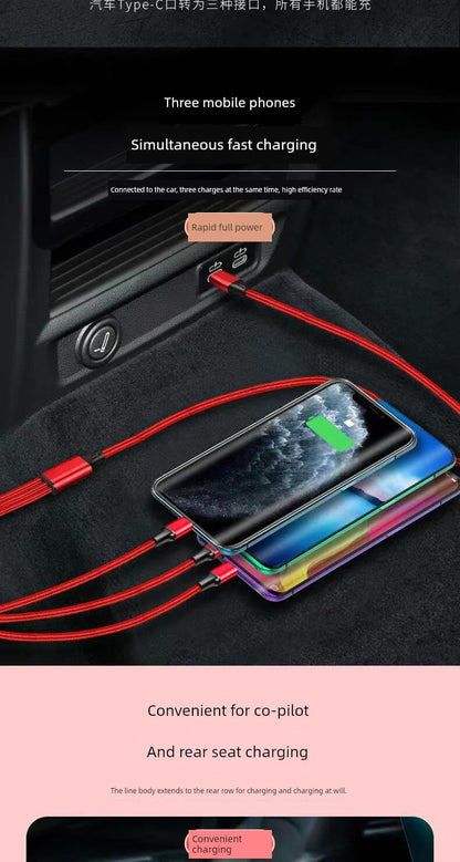 PD One Drag Three Neutral Multi-Head Data Cable – Compatible with Mercedes-Benz and BMW Devices (Micro USB, Type-C, Apple Lightning) - Wearable Upgrades 