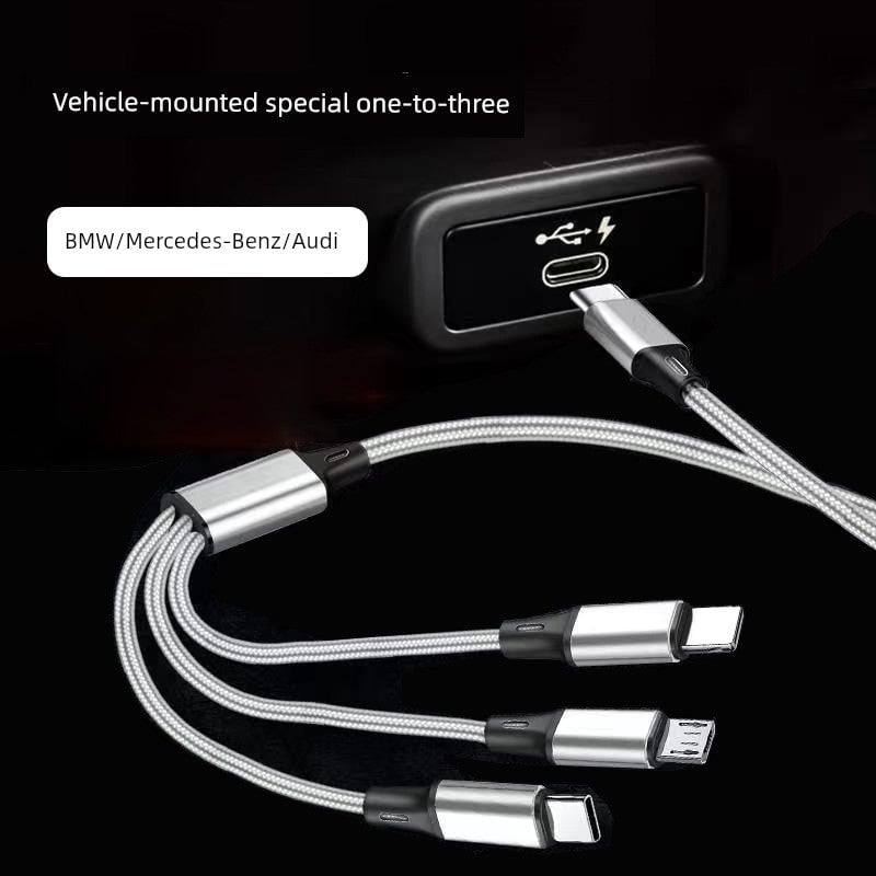 PD One Drag Three Neutral Multi-Head Data Cable – Compatible with Mercedes-Benz and BMW Devices (Micro USB, Type-C, Apple Lightning) - Wearable Upgrades 