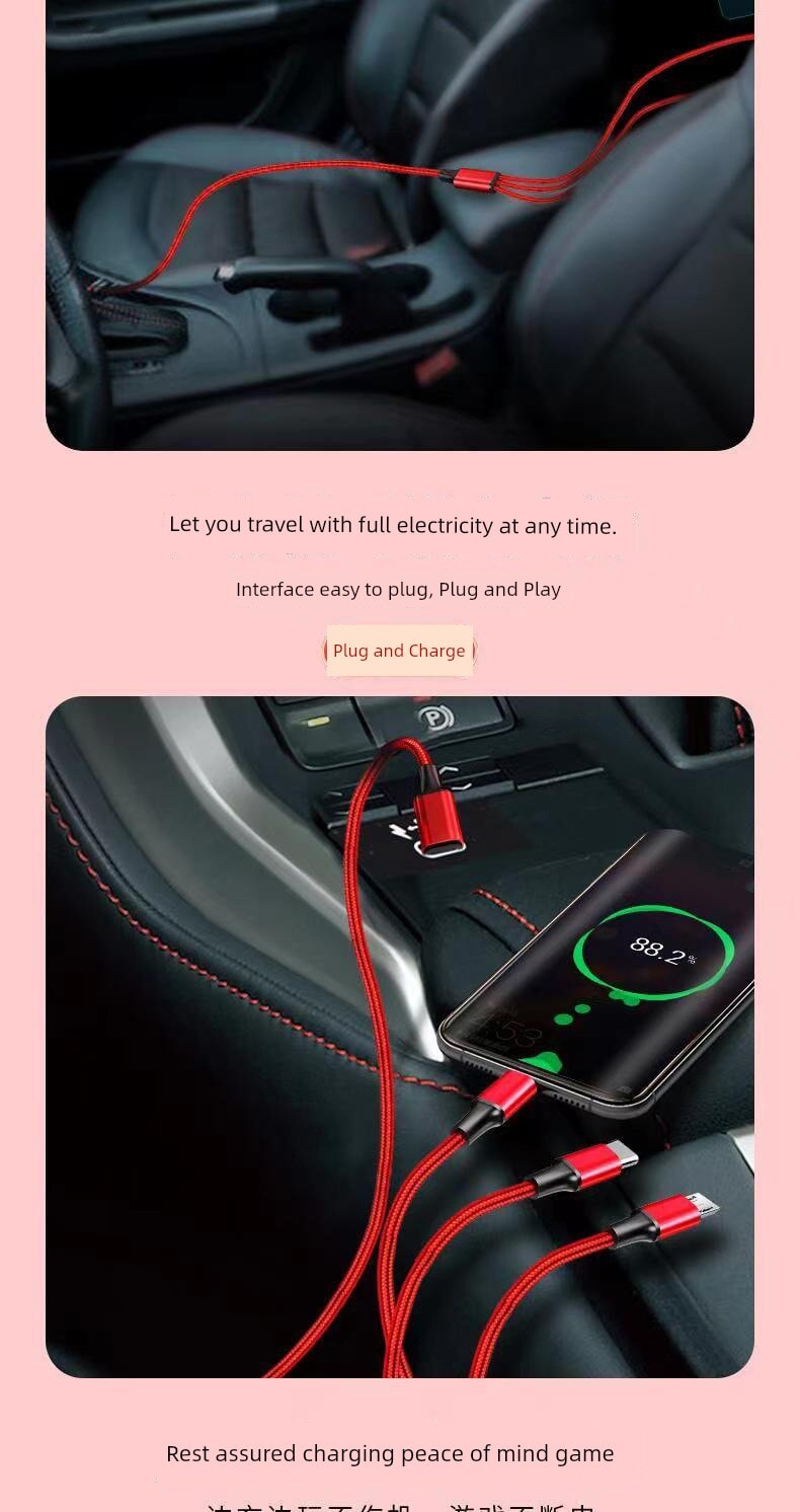 PD One Drag Three Neutral Multi-Head Data Cable – Compatible with Mercedes-Benz and BMW Devices (Micro USB, Type-C, Apple Lightning) - Wearable Upgrades 