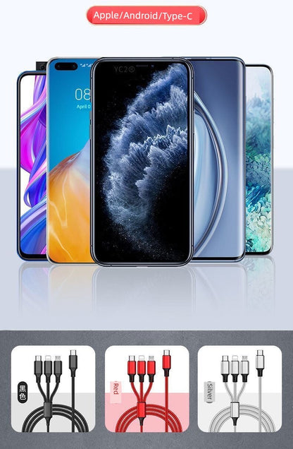 PD One Drag Three Neutral Multi-Head Data Cable – Compatible with Mercedes-Benz and BMW Devices (Micro USB, Type-C, Apple Lightning) - Wearable Upgrades 