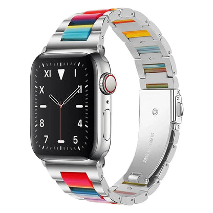 Stainless Steel & Resin Apple Watch Band with Bracelet Design – Compatible with 38mm, 40mm, 41mm, 42mm, 44mm, 45mm, 49mm (Series 1, 2, 3, 4, 5, 6, 7, 8, 9, SE, Ultra, Ultra 2) - Wearable Upgrades 