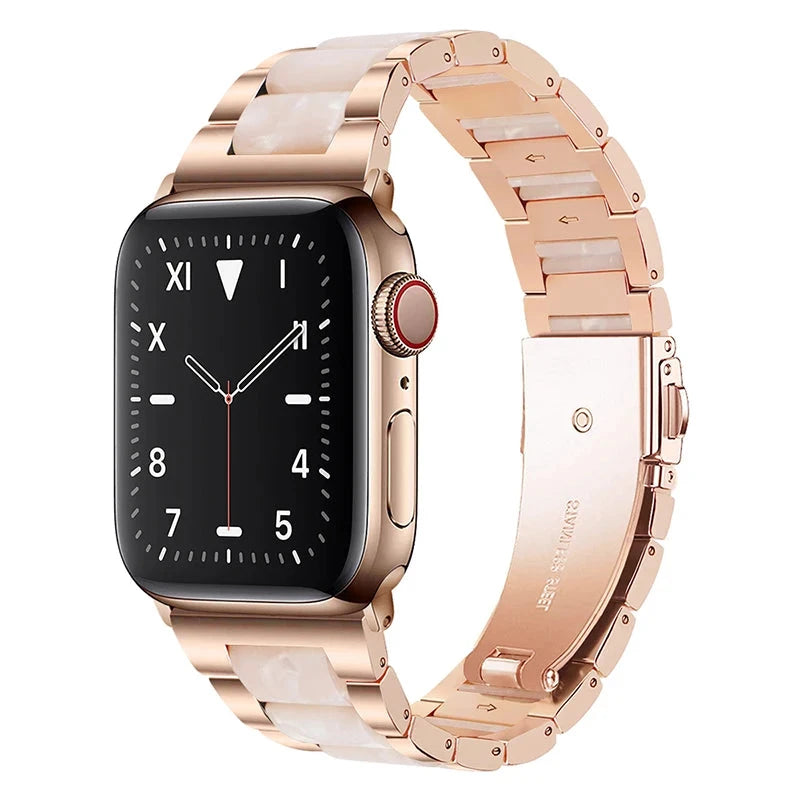 Stainless Steel & Resin Apple Watch Band with Bracelet Design – Compatible with 38mm, 40mm, 41mm, 42mm, 44mm, 45mm, 49mm (Series 1, 2, 3, 4, 5, 6, 7, 8, 9, SE, Ultra, Ultra 2) - Wearable Upgrades 