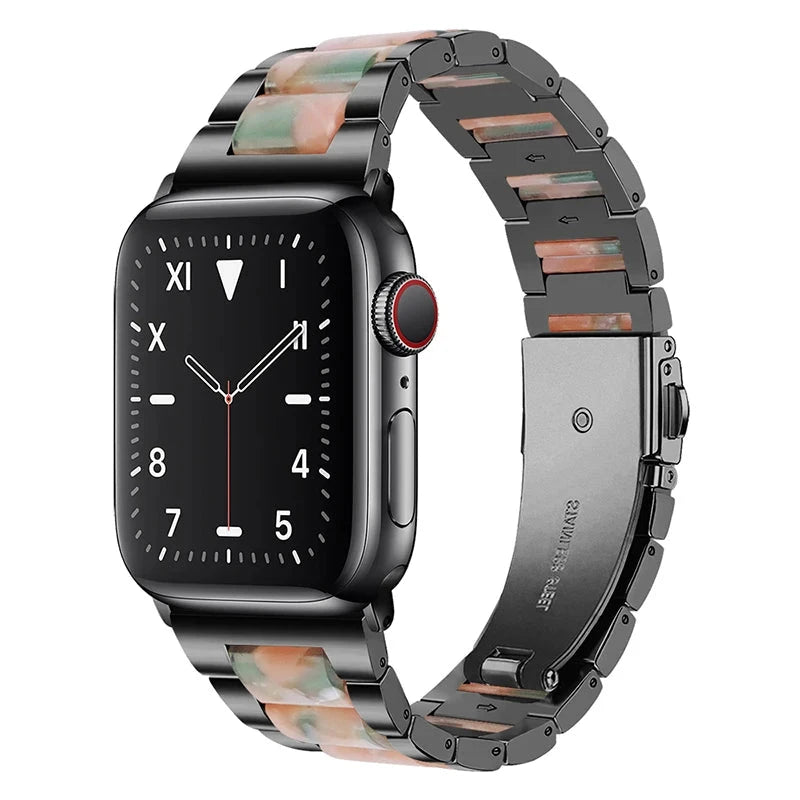 Stainless Steel & Resin Apple Watch Band with Bracelet Design – Compatible with 38mm, 40mm, 41mm, 42mm, 44mm, 45mm, 49mm (Series 1, 2, 3, 4, 5, 6, 7, 8, 9, SE, Ultra, Ultra 2) - Wearable Upgrades 