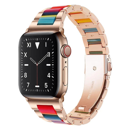 Stainless Steel & Resin Apple Watch Band with Bracelet Design – Compatible with 38mm, 40mm, 41mm, 42mm, 44mm, 45mm, 49mm (Series 1, 2, 3, 4, 5, 6, 7, 8, 9, SE, Ultra, Ultra 2) - Wearable Upgrades 