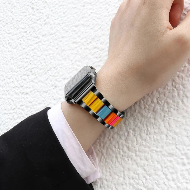 Stainless Steel & Resin Apple Watch Band with Bracelet Design – Compatible with 38mm, 40mm, 41mm, 42mm, 44mm, 45mm, 49mm (Series 1, 2, 3, 4, 5, 6, 7, 8, 9, SE, Ultra, Ultra 2) - Wearable Upgrades 