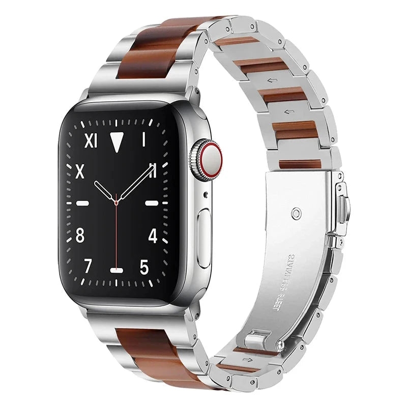Stainless Steel & Resin Apple Watch Band with Bracelet Design – Compatible with 38mm, 40mm, 41mm, 42mm, 44mm, 45mm, 49mm (Series 1, 2, 3, 4, 5, 6, 7, 8, 9, SE, Ultra, Ultra 2) - Wearable Upgrades 