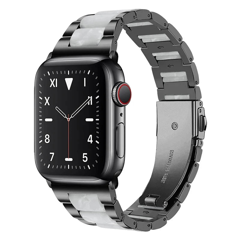 Stainless Steel & Resin Apple Watch Band with Bracelet Design – Compatible with 38mm, 40mm, 41mm, 42mm, 44mm, 45mm, 49mm (Series 1, 2, 3, 4, 5, 6, 7, 8, 9, SE, Ultra, Ultra 2) - Wearable Upgrades 