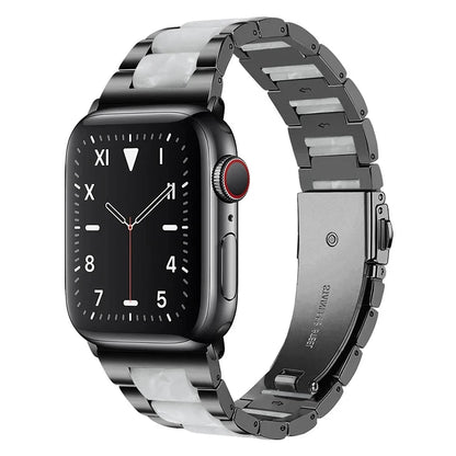 Stainless Steel & Resin Apple Watch Band with Bracelet Design – Compatible with 38mm, 40mm, 41mm, 42mm, 44mm, 45mm, 49mm (Series 1, 2, 3, 4, 5, 6, 7, 8, 9, SE, Ultra, Ultra 2) - Wearable Upgrades 