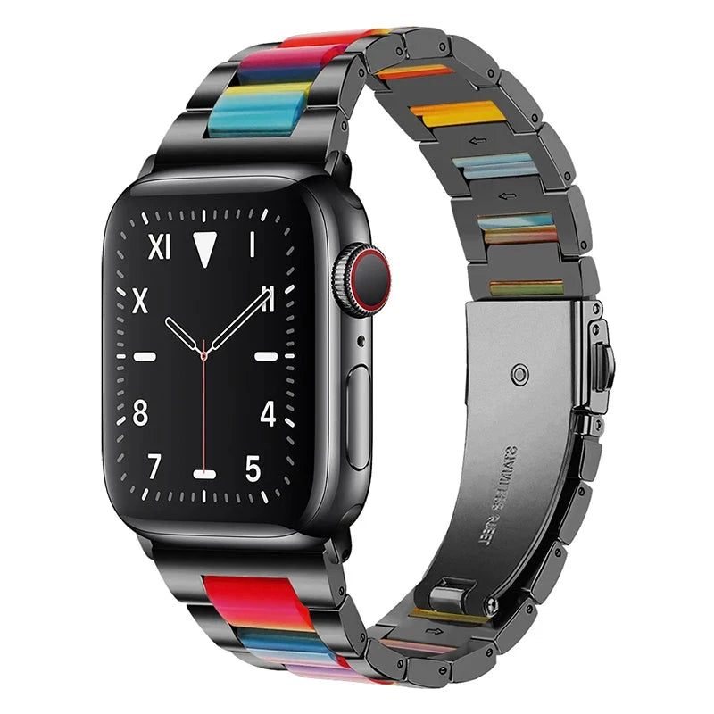 Stainless Steel & Resin Apple Watch Band with Bracelet Design – Compatible with 38mm, 40mm, 41mm, 42mm, 44mm, 45mm, 49mm (Series 1, 2, 3, 4, 5, 6, 7, 8, 9, SE, Ultra, Ultra 2) - Wearable Upgrades 