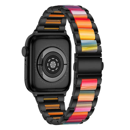 Stainless Steel & Resin Apple Watch Band with Bracelet Design – Compatible with 38mm, 40mm, 41mm, 42mm, 44mm, 45mm, 49mm (Series 1, 2, 3, 4, 5, 6, 7, 8, 9, SE, Ultra, Ultra 2) - Wearable Upgrades 
