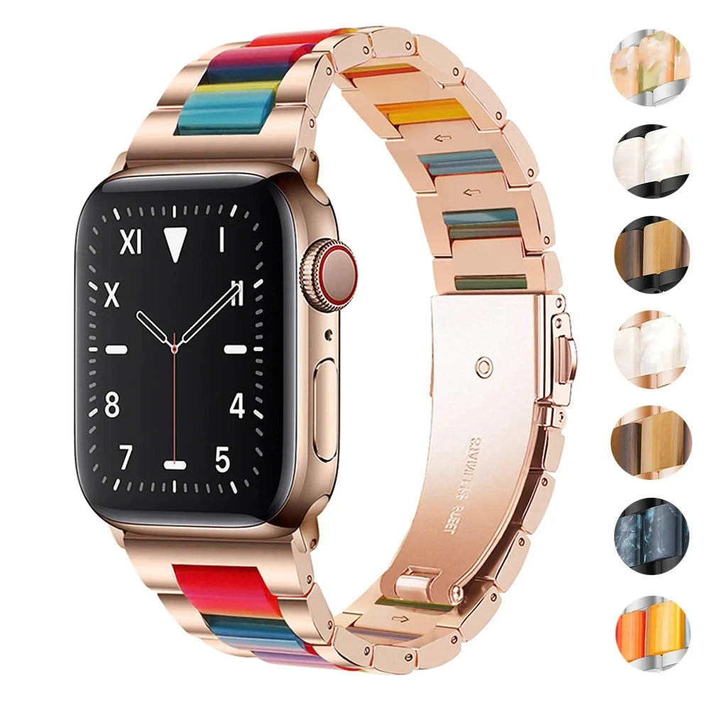Stainless Steel & Resin Apple Watch Band with Bracelet Design – Compatible with 38mm, 40mm, 41mm, 42mm, 44mm, 45mm, 49mm (Series 1, 2, 3, 4, 5, 6, 7, 8, 9, SE, Ultra, Ultra 2) - Wearable Upgrades 