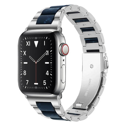 Stainless Steel & Resin Apple Watch Band with Bracelet Design – Compatible with 38mm, 40mm, 41mm, 42mm, 44mm, 45mm, 49mm (Series 1, 2, 3, 4, 5, 6, 7, 8, 9, SE, Ultra, Ultra 2) - Wearable Upgrades 