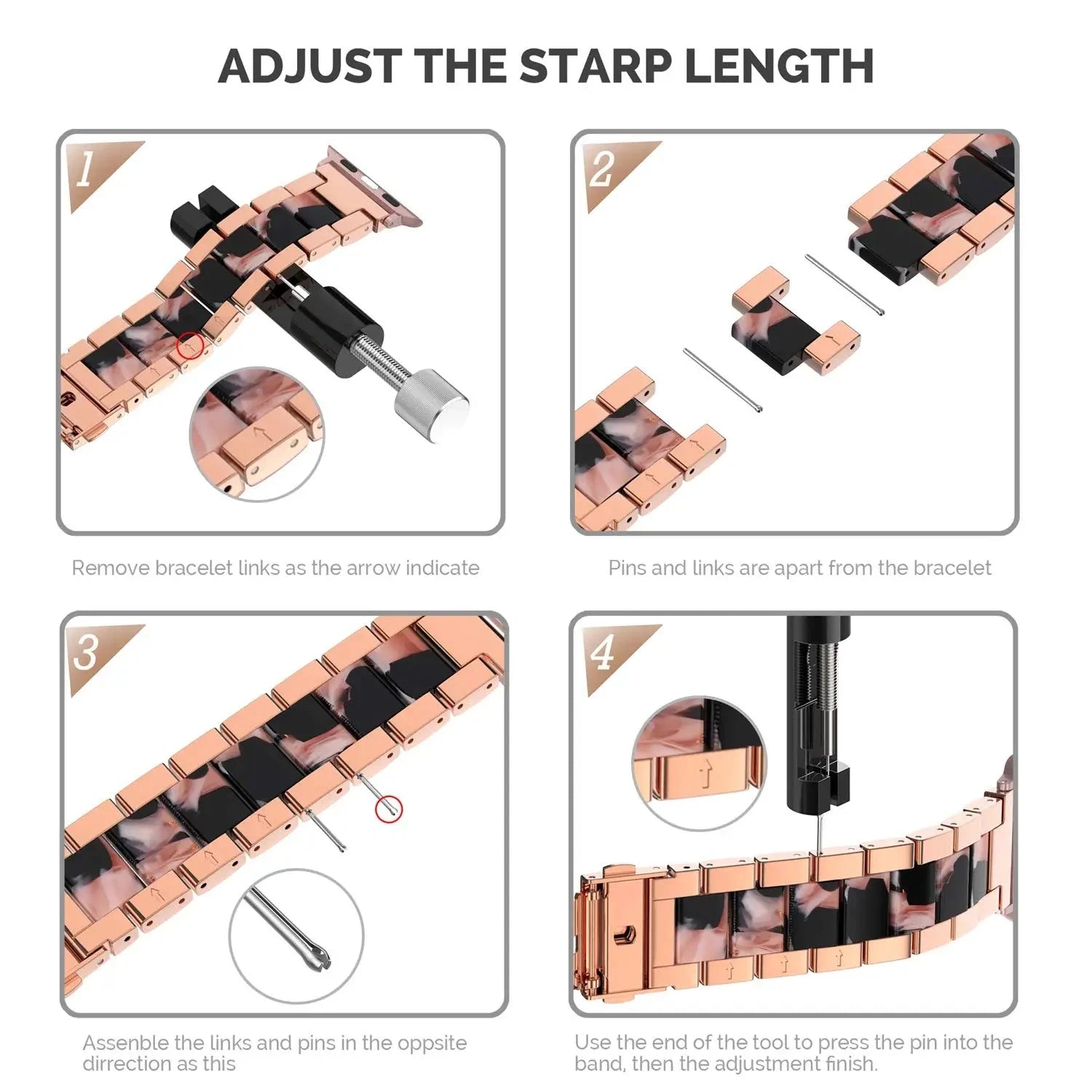 Stainless Steel & Resin Apple Watch Band with Bracelet Design – Compatible with 38mm, 40mm, 41mm, 42mm, 44mm, 45mm, 49mm (Series 1, 2, 3, 4, 5, 6, 7, 8, 9, SE, Ultra, Ultra 2) - Wearable Upgrades 