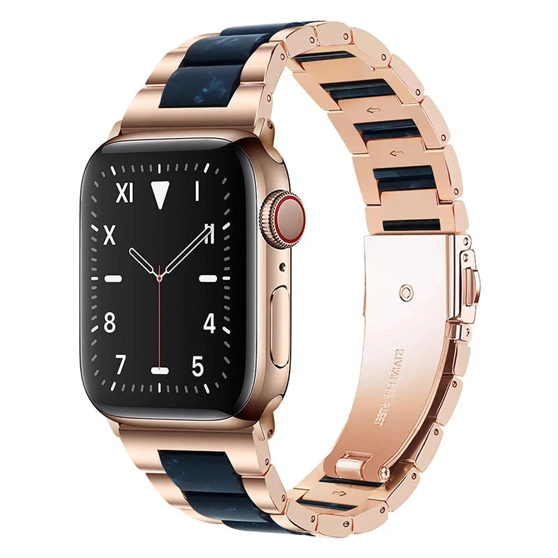 Stainless Steel & Resin Apple Watch Band with Bracelet Design – Compatible with 38mm, 40mm, 41mm, 42mm, 44mm, 45mm, 49mm (Series 1, 2, 3, 4, 5, 6, 7, 8, 9, SE, Ultra, Ultra 2) - Wearable Upgrades 