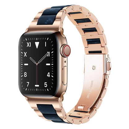 Stainless Steel & Resin Apple Watch Band with Bracelet Design – Compatible with 38mm, 40mm, 41mm, 42mm, 44mm, 45mm, 49mm (Series 1, 2, 3, 4, 5, 6, 7, 8, 9, SE, Ultra, Ultra 2) - Wearable Upgrades 