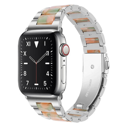 Stainless Steel & Resin Apple Watch Band with Bracelet Design – Compatible with 38mm, 40mm, 41mm, 42mm, 44mm, 45mm, 49mm (Series 1, 2, 3, 4, 5, 6, 7, 8, 9, SE, Ultra, Ultra 2) - Wearable Upgrades 