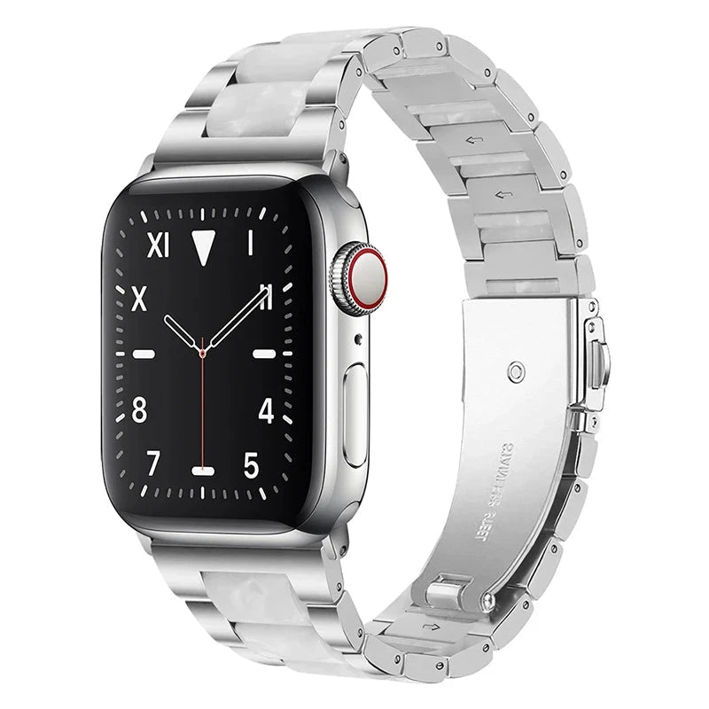 Stainless Steel & Resin Apple Watch Band with Bracelet Design – Compatible with 38mm, 40mm, 41mm, 42mm, 44mm, 45mm, 49mm (Series 1, 2, 3, 4, 5, 6, 7, 8, 9, SE, Ultra, Ultra 2) - Wearable Upgrades 