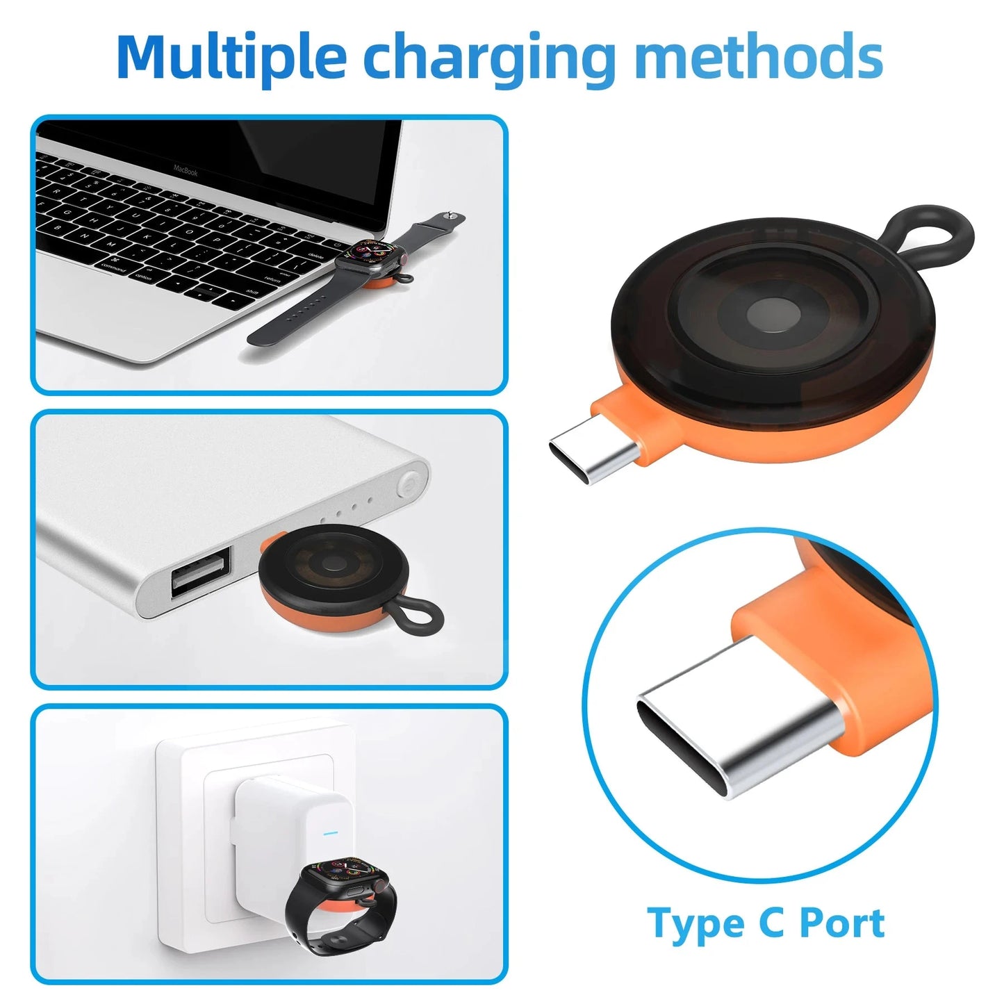 Wireless Charger for Apple Watch Series 9, 8, 7 – Portable Type-C Charging Dock Station Compatible with SE, 6, 5, 4, 3, 2, Ultra, and Ultra 2 - Wearable Upgrades 