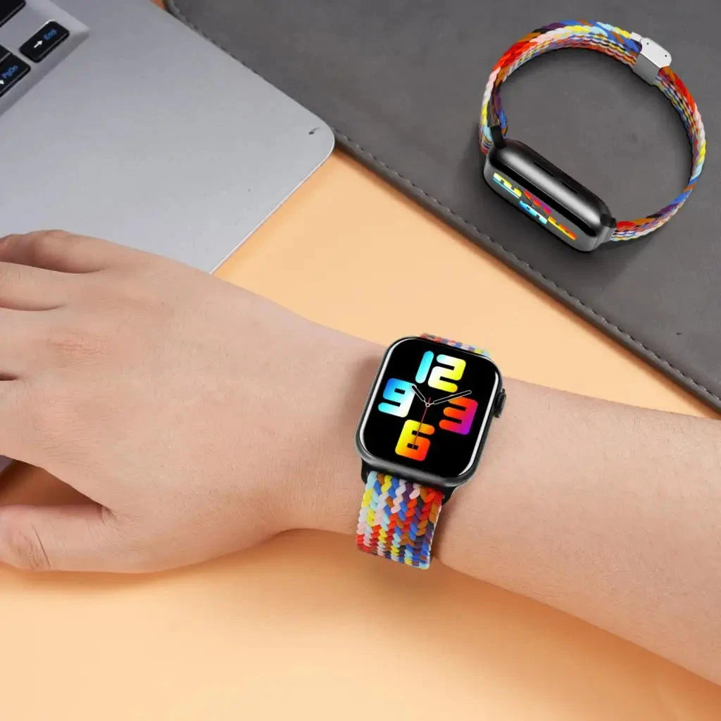 Braided Solo Loop Nylon Apple Watch Band, Stretchable & Durable Design, Compatible with 38mm, 40mm, 41mm, 42mm, 44mm, 45mm (Apple Watch Series 1-9, SE, Ultra 2) - Wearable Upgrades 