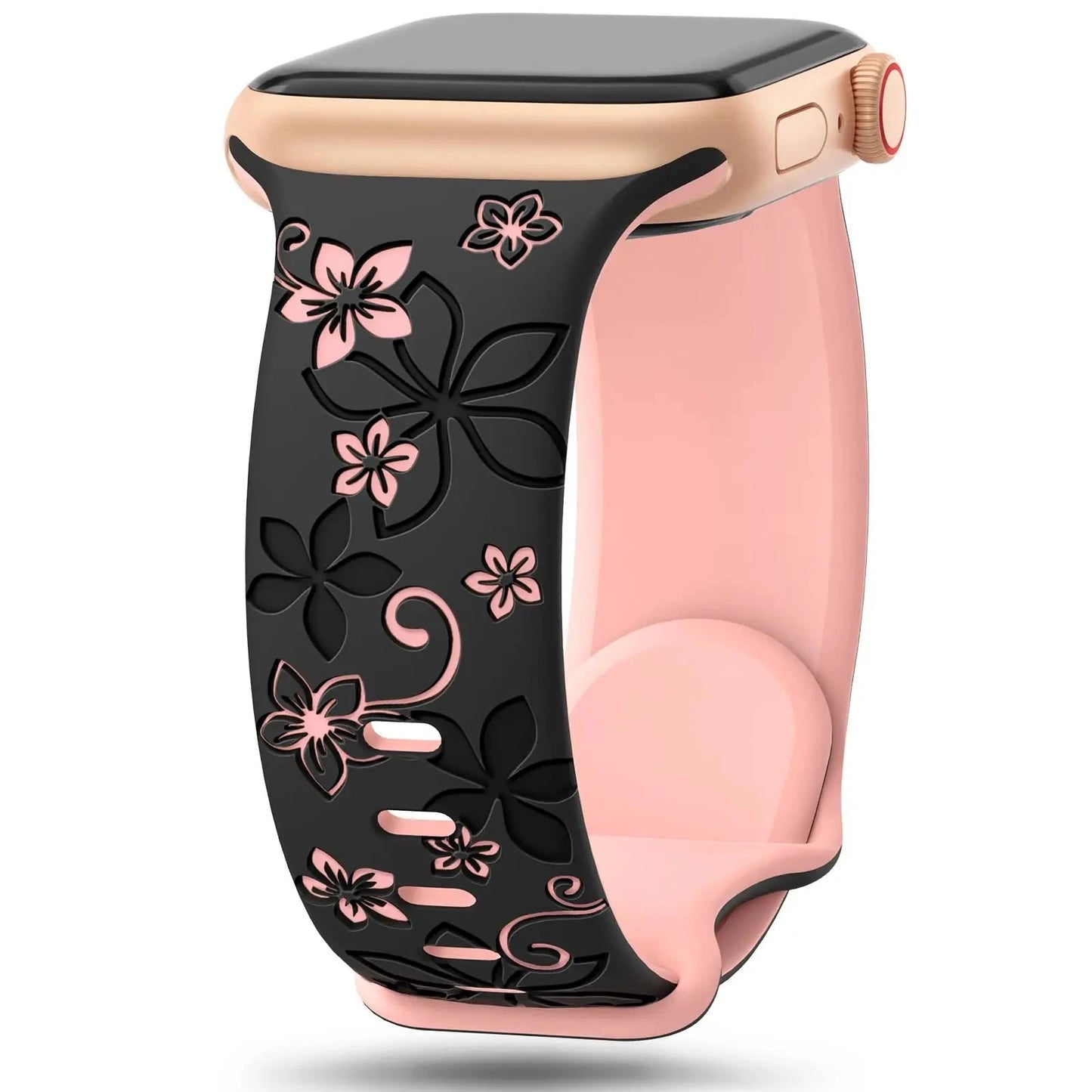 Engraved Silicone Apple Watch Band, Floral Pattern – Compatible with Apple Watch Series 1-9, SE, Ultra, Ultra 2 (38mm-49mm) - Wearable Upgrades 