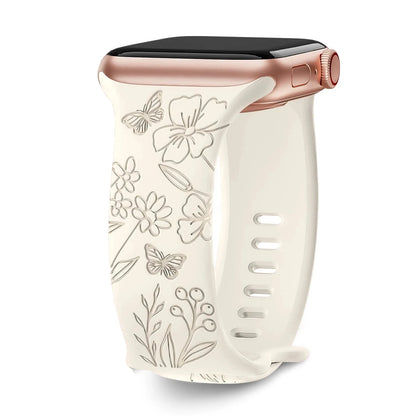 Floral Engraved Silicone Apple Watch Band – Stylish & Durable, Compatible with Apple Watch Series 1–9, Ultra & SE (38mm, 40mm, 41mm, 42mm, 44mm, 45mm, 49mm) - Wearable Upgrades 