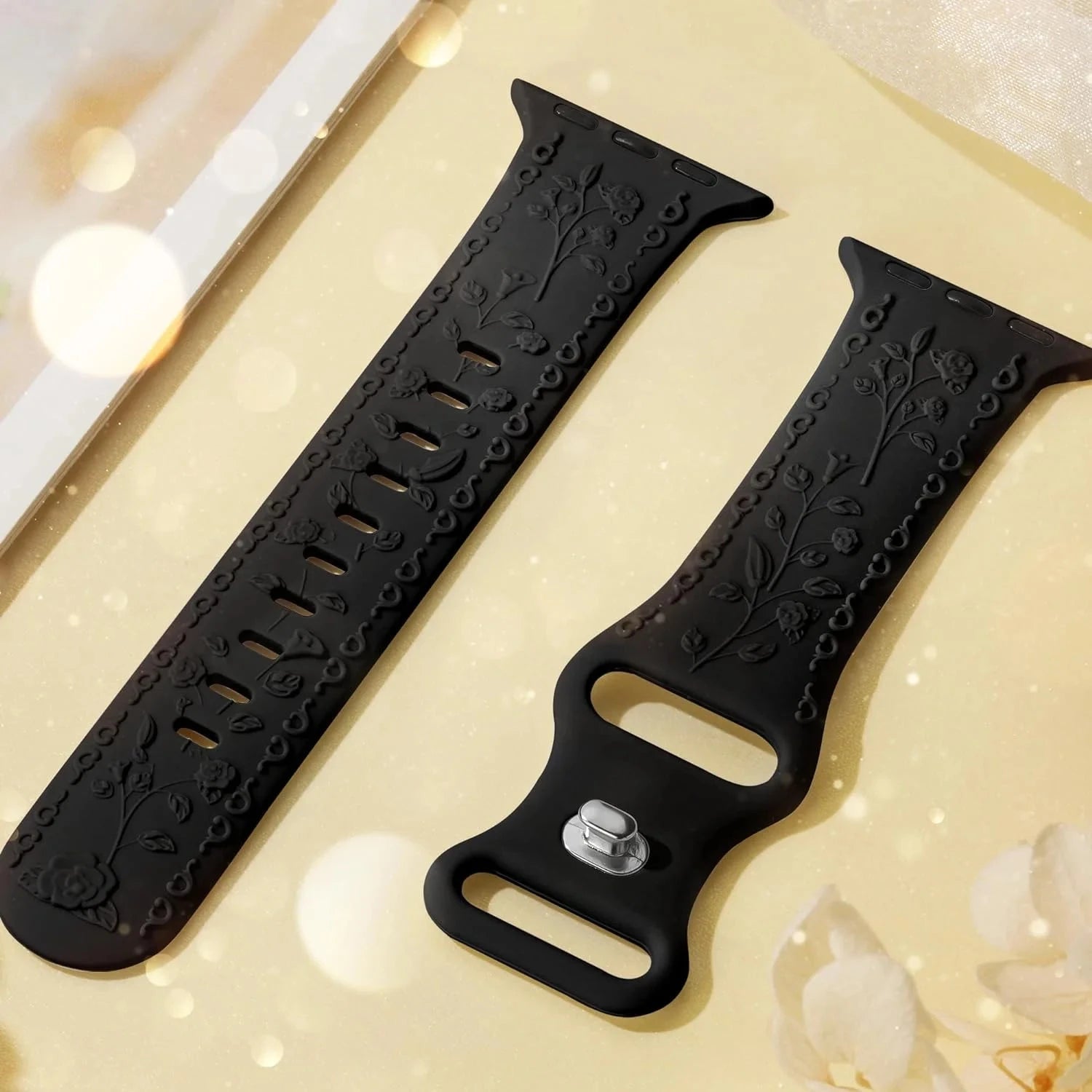 Floral Engraved Silicone Apple Watch Band – Stylish & Durable, Compatible with Apple Watch Series 1–9, Ultra & SE (38mm, 40mm, 41mm, 42mm, 44mm, 45mm, 49mm) - Wearable Upgrades 