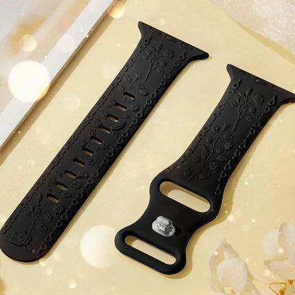 Floral Engraved Silicone Apple Watch Band – Stylish & Durable, Compatible with Apple Watch Series 1–9, Ultra & SE (38mm, 40mm, 41mm, 42mm, 44mm, 45mm, 49mm) - Wearable Upgrades 