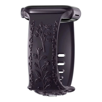 Floral Engraved Silicone Apple Watch Band – Stylish & Durable, Compatible with Apple Watch Series 1–9, Ultra & SE (38mm, 40mm, 41mm, 42mm, 44mm, 45mm, 49mm) - Wearable Upgrades 