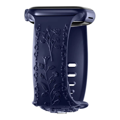 Floral Engraved Silicone Apple Watch Band – Stylish & Durable, Compatible with Apple Watch Series 1–9, Ultra & SE (38mm, 40mm, 41mm, 42mm, 44mm, 45mm, 49mm) - Wearable Upgrades 