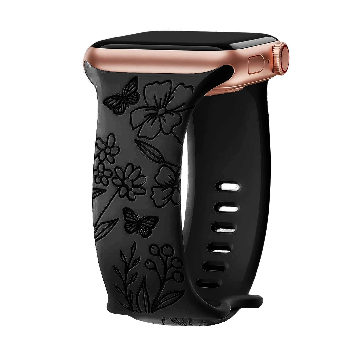Floral Engraved Silicone Apple Watch Band – Stylish & Durable, Compatible with Apple Watch Series 1–9, Ultra & SE (38mm, 40mm, 41mm, 42mm, 44mm, 45mm, 49mm) - Wearable Upgrades 