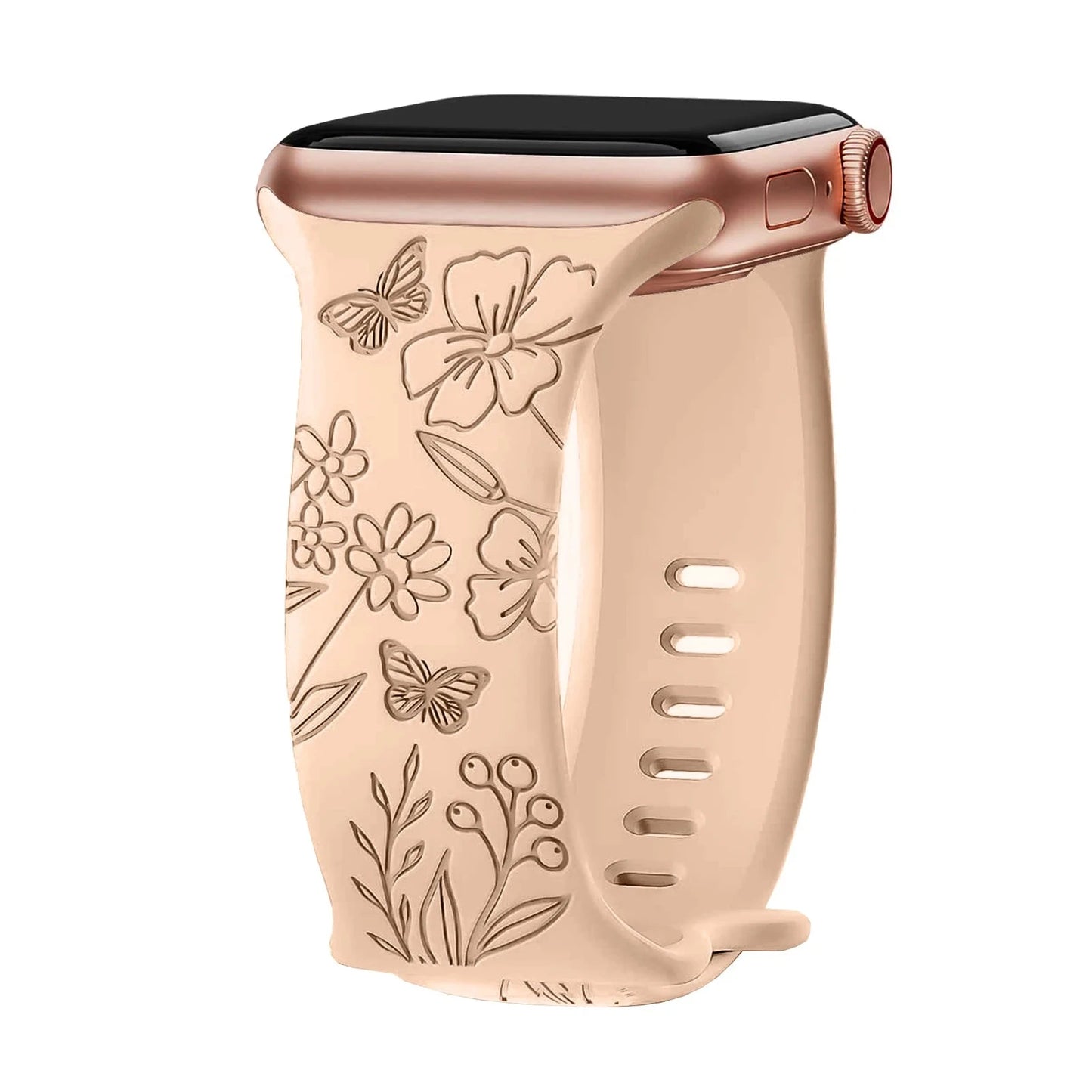 Floral Engraved Silicone Apple Watch Band – Stylish & Durable, Compatible with Apple Watch Series 1–9, Ultra & SE (38mm, 40mm, 41mm, 42mm, 44mm, 45mm, 49mm) - Wearable Upgrades 