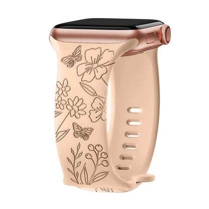 Floral Engraved Silicone Apple Watch Band – Stylish & Durable, Compatible with Apple Watch Series 1–9, Ultra & SE (38mm, 40mm, 41mm, 42mm, 44mm, 45mm, 49mm) - Wearable Upgrades 