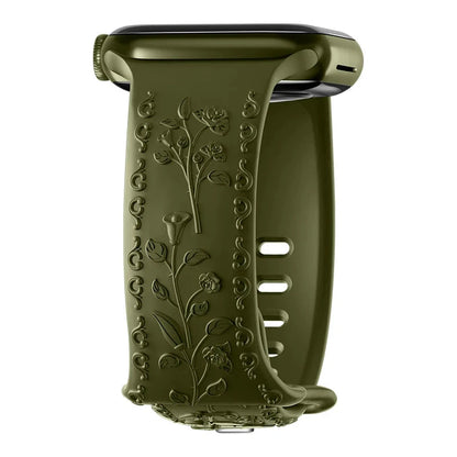 Floral Engraved Silicone Apple Watch Band – Stylish & Durable, Compatible with Apple Watch Series 1–9, Ultra & SE (38mm, 40mm, 41mm, 42mm, 44mm, 45mm, 49mm) - Wearable Upgrades 