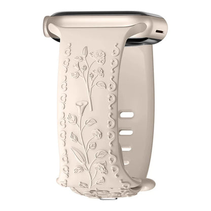 Floral Engraved Silicone Apple Watch Band – Stylish & Durable, Compatible with Apple Watch Series 1–9, Ultra & SE (38mm, 40mm, 41mm, 42mm, 44mm, 45mm, 49mm) - Wearable Upgrades 