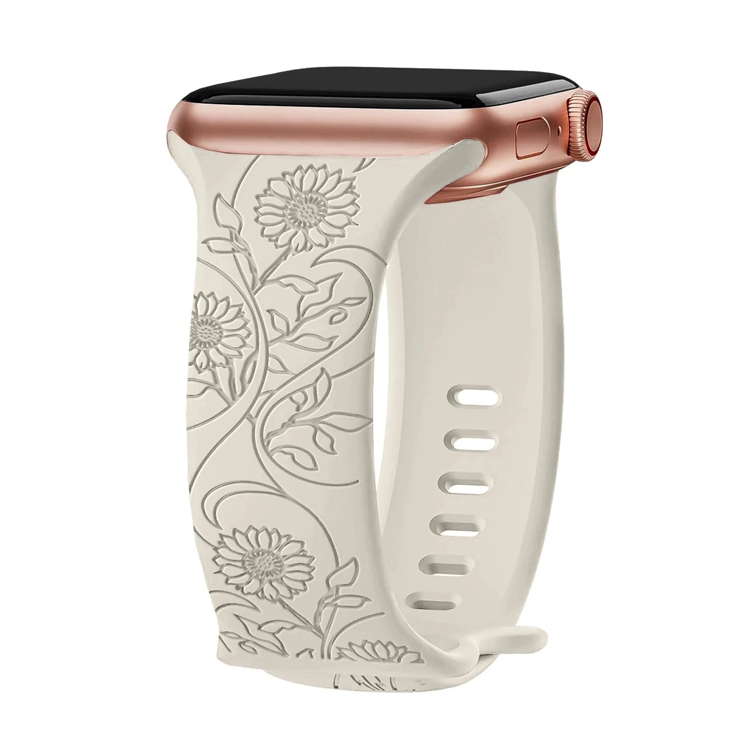 Floral Engraved Silicone Apple Watch Band – Stylish & Durable, Compatible with Apple Watch Series 1–9, Ultra & SE (38mm, 40mm, 41mm, 42mm, 44mm, 45mm, 49mm) - Wearable Upgrades 