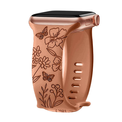 Floral Engraved Silicone Apple Watch Band – Stylish & Durable, Compatible with Apple Watch Series 1–9, Ultra & SE (38mm, 40mm, 41mm, 42mm, 44mm, 45mm, 49mm) - Wearable Upgrades 