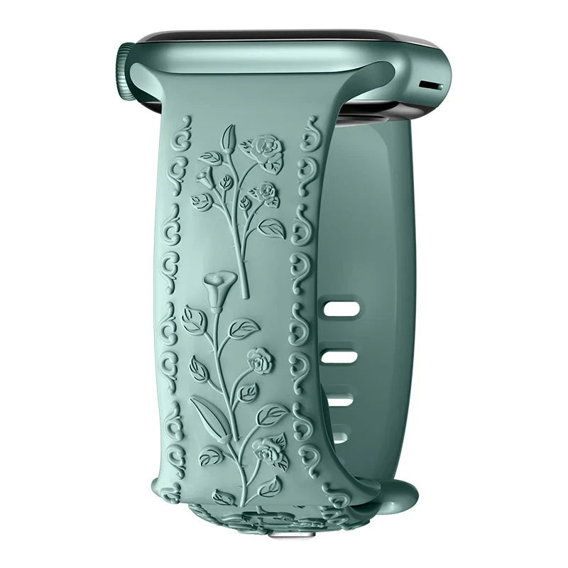 Floral Engraved Silicone Apple Watch Band – Stylish & Durable, Compatible with Apple Watch Series 1–9, Ultra & SE (38mm, 40mm, 41mm, 42mm, 44mm, 45mm, 49mm) - Wearable Upgrades 