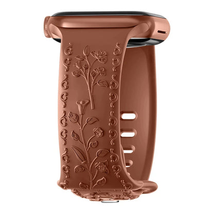 Floral Engraved Silicone Apple Watch Band – Stylish & Durable, Compatible with Apple Watch Series 1–9, Ultra & SE (38mm, 40mm, 41mm, 42mm, 44mm, 45mm, 49mm) - Wearable Upgrades 