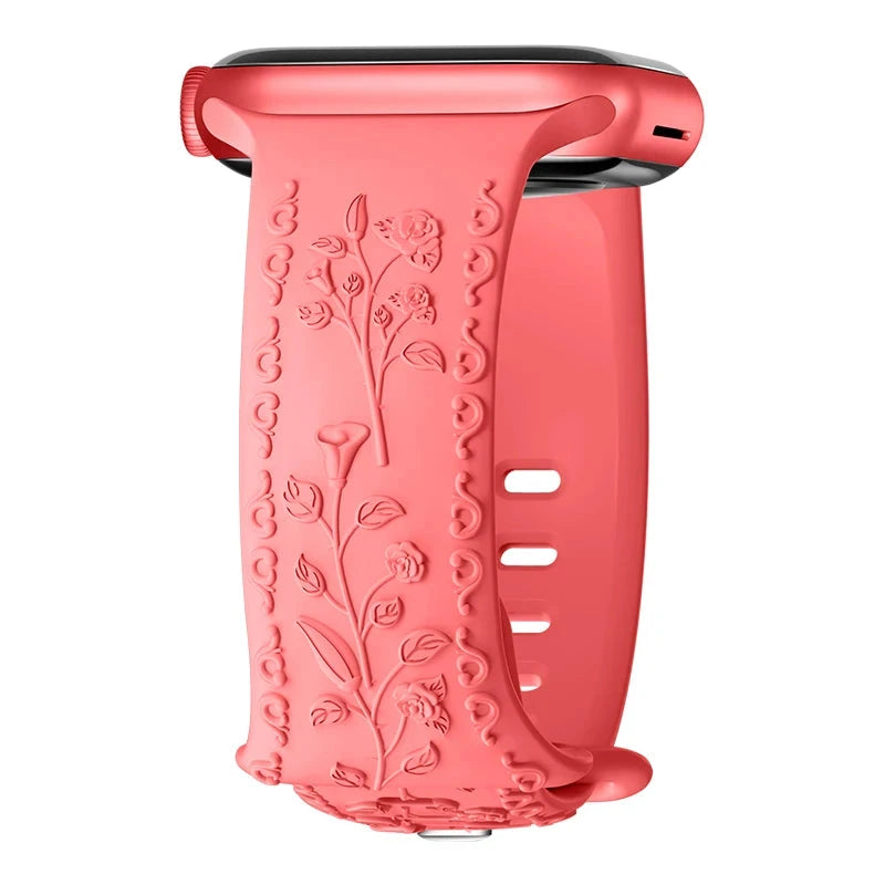 Floral Engraved Silicone Apple Watch Band – Stylish & Durable, Compatible with Apple Watch Series 1–9, Ultra & SE (38mm, 40mm, 41mm, 42mm, 44mm, 45mm, 49mm) - Wearable Upgrades 