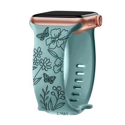 Floral Engraved Silicone Apple Watch Band – Stylish & Durable, Compatible with Apple Watch Series 1–9, Ultra & SE (38mm, 40mm, 41mm, 42mm, 44mm, 45mm, 49mm) - Wearable Upgrades 