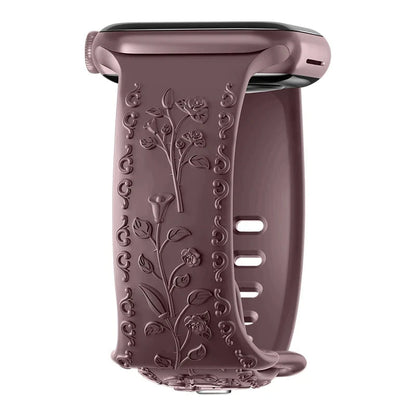 Floral Engraved Silicone Apple Watch Band – Stylish & Durable, Compatible with Apple Watch Series 1–9, Ultra & SE (38mm, 40mm, 41mm, 42mm, 44mm, 45mm, 49mm) - Wearable Upgrades 