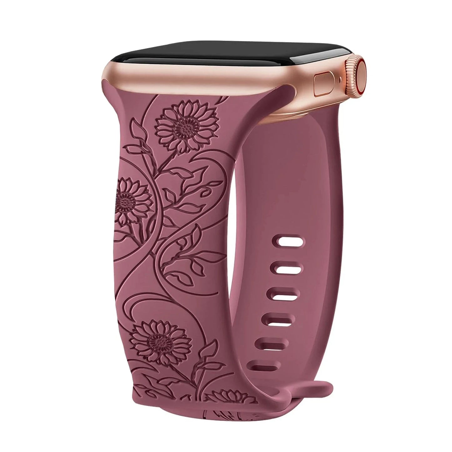 Floral Engraved Silicone Apple Watch Band – Stylish & Durable, Compatible with Apple Watch Series 1–9, Ultra & SE (38mm, 40mm, 41mm, 42mm, 44mm, 45mm, 49mm) - Wearable Upgrades 