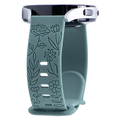 Floral Engraved Silicone Band for Samsung Galaxy Watch – Compatible with Galaxy Watch 6, 5, 4, Gear, Active 2, 5 Pro, Classic, and 18mm, 20mm, 22mm Sizes - Wearable Upgrades 