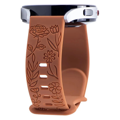 Floral Engraved Silicone Band for Samsung Galaxy Watch – Compatible with Galaxy Watch 6, 5, 4, Gear, Active 2, 5 Pro, Classic, and 18mm, 20mm, 22mm Sizes - Wearable Upgrades 