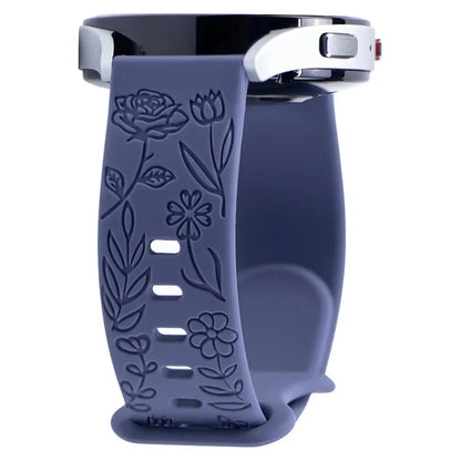 Floral Engraved Silicone Band for Samsung Galaxy Watch – Compatible with Galaxy Watch 6, 5, 4, Gear, Active 2, 5 Pro, Classic, and 18mm, 20mm, 22mm Sizes - Wearable Upgrades 