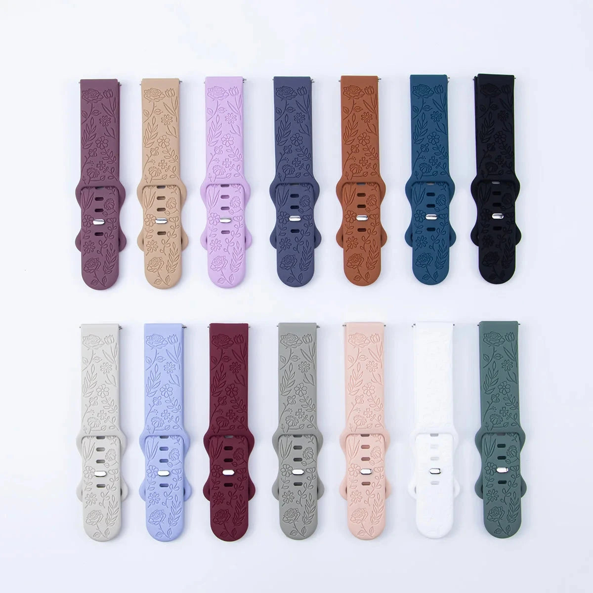 Floral Engraved Silicone Band for Samsung Galaxy Watch – Compatible with Galaxy Watch 6, 5, 4, Gear, Active 2, 5 Pro, Classic, and 18mm, 20mm, 22mm Sizes - Wearable Upgrades 