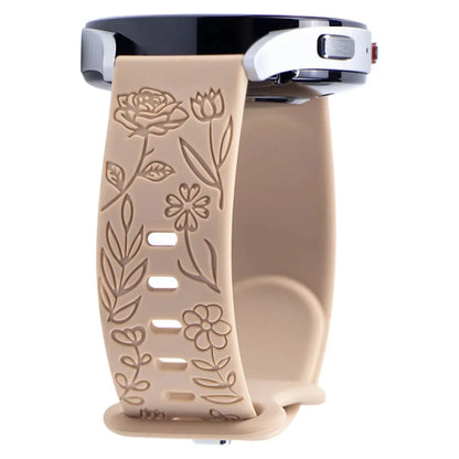 Floral Engraved Silicone Band for Samsung Galaxy Watch – Compatible with Galaxy Watch 6, 5, 4, Gear, Active 2, 5 Pro, Classic, and 18mm, 20mm, 22mm Sizes - Wearable Upgrades 