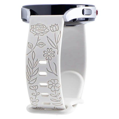 Floral Engraved Silicone Band for Samsung Galaxy Watch – Compatible with Galaxy Watch 6, 5, 4, Gear, Active 2, 5 Pro, Classic, and 18mm, 20mm, 22mm Sizes - Wearable Upgrades 